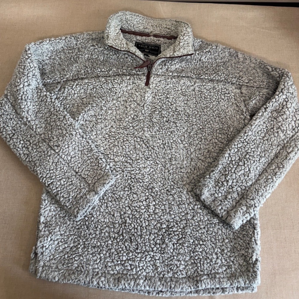 True Grit Frosty Tipped Pile 1/4 Zip Sherpa Fleece Pullover Grey Men's‎ Medium